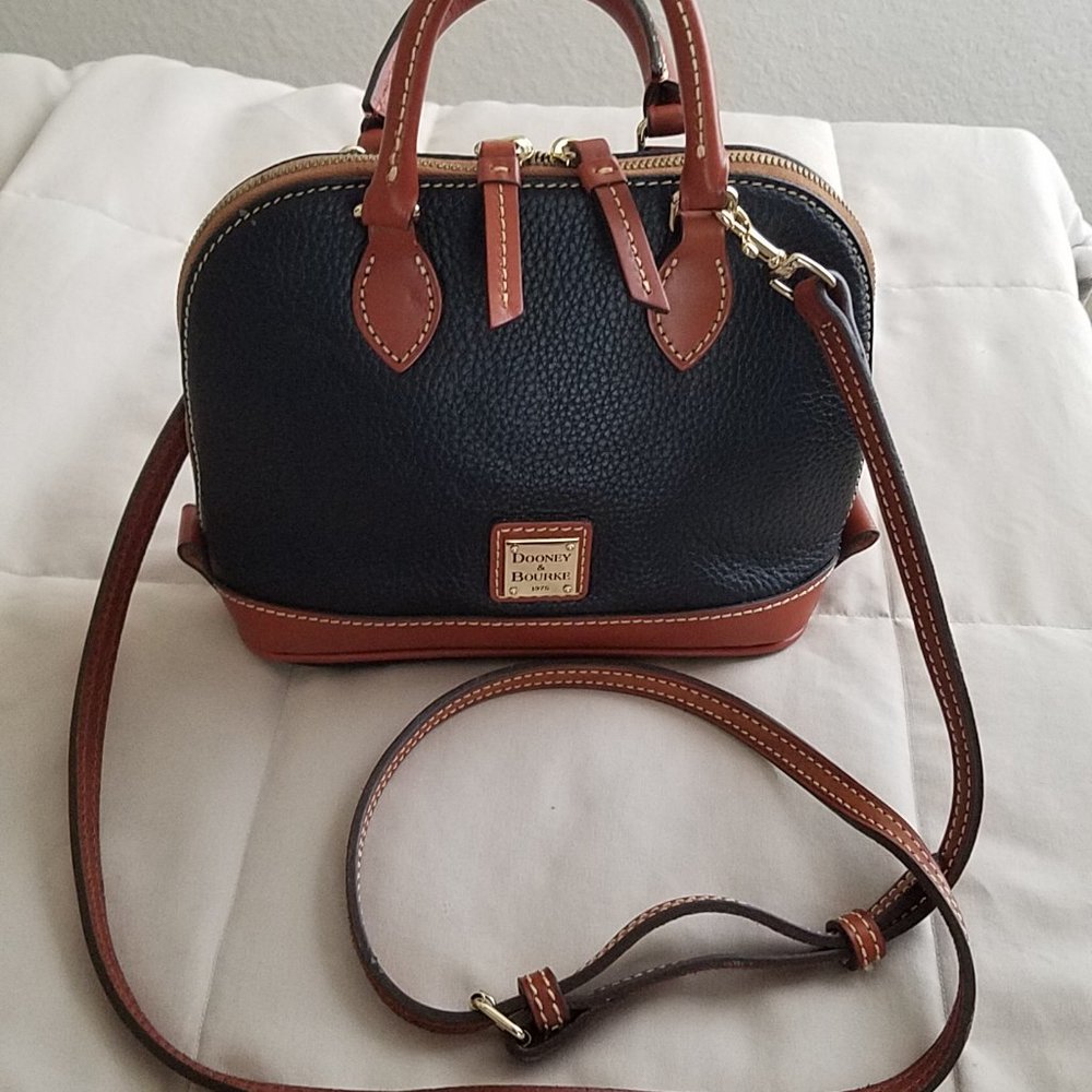 Dooney & Bourke Mini Black & Brown Pebbled Leather Satchel Bag. Preowned